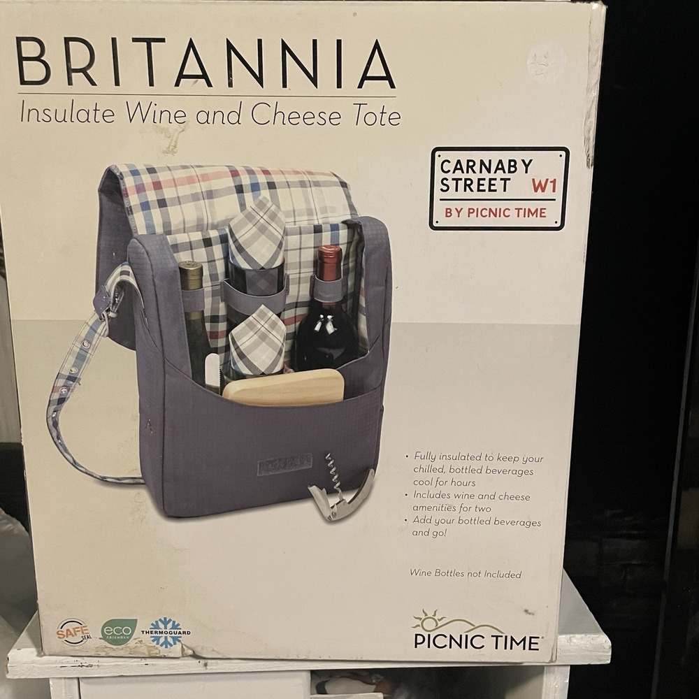New Britannia Insulated Wine & Cheese Tote Picnic Thermoguard Safe Seal Eco Frie